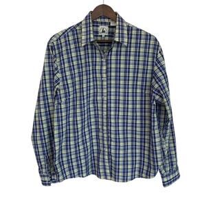Coyote Moon Navy Blue and Yellow Plaid Western Pearl Snap Shirt - Large